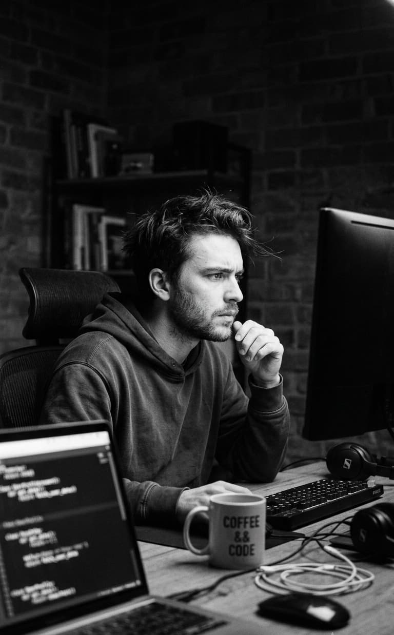 Ontwikkelaar in gedachten achter zijn scherm